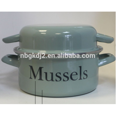 French enamel mussel pot with color coating for europe market (21cm/22cm size) carbon steel