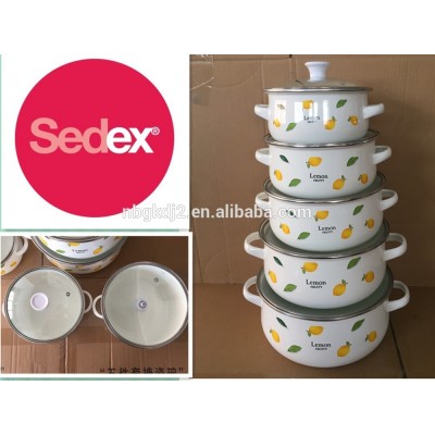 enamel casserole sets with tempered glass lid & enamel olla pot