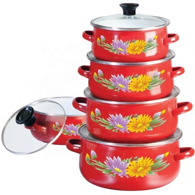 5pcs glass lid cookware enamel casserole